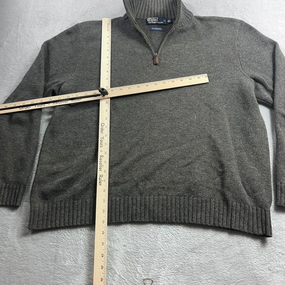 Polo Ralph Lauren Mens XL Grey 100% Lambswool Quarter Zip Pullover Sweater
